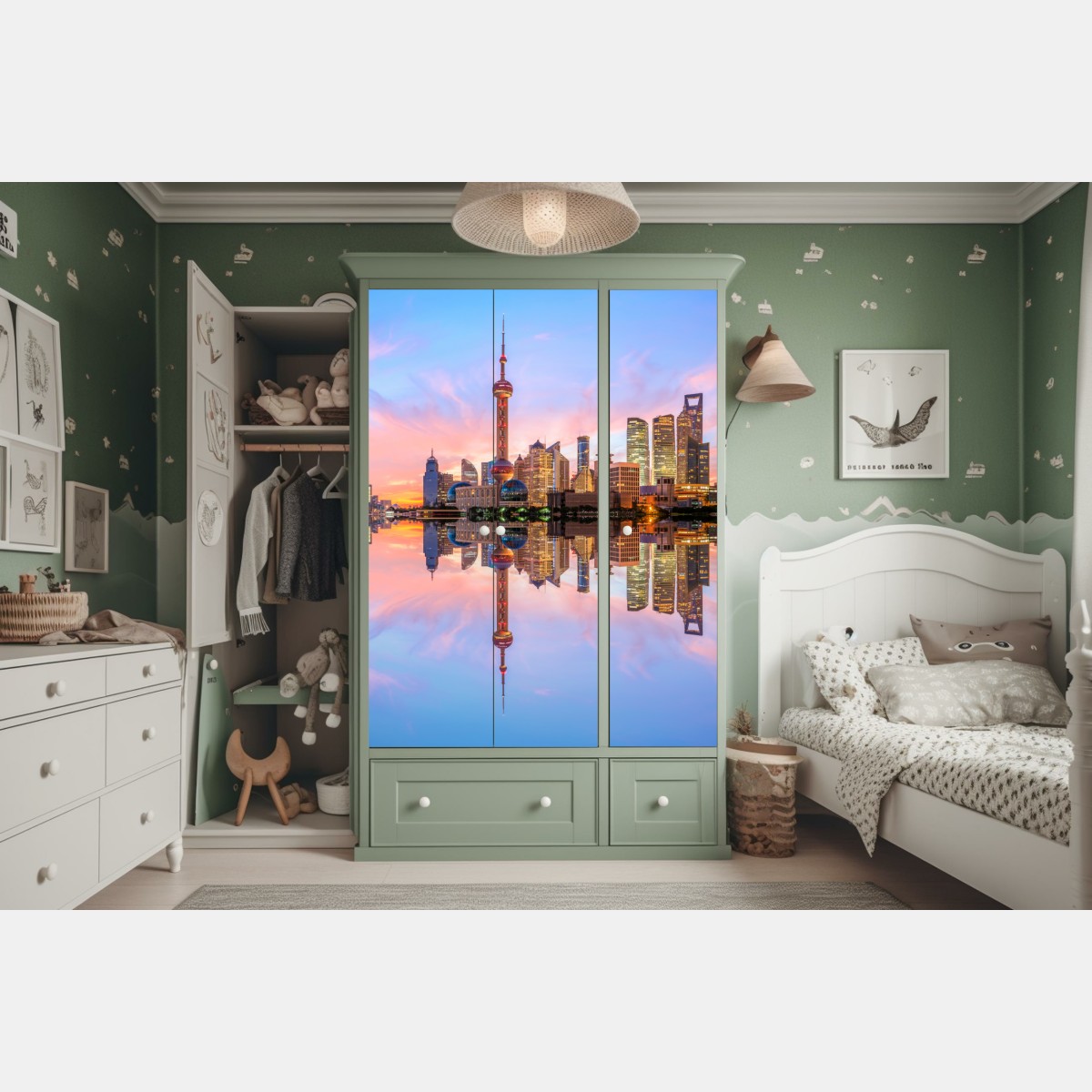 Naklejka na szafę Szanghaj o wschodzie słońca – Wallissimo® Naklejka na szafę Szanghaj o wschodzie słońca – Wallissimo®