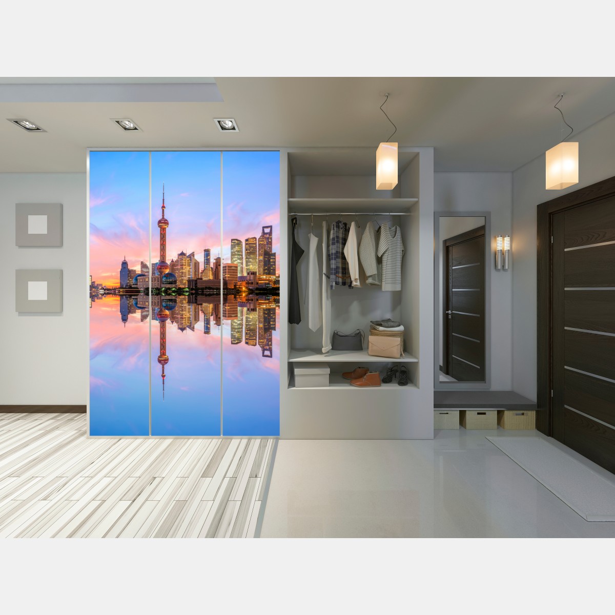 Naklejka na szafę Szanghaj o wschodzie słońca – Wallissimo® Naklejka na szafę Szanghaj o wschodzie słońca – Wallissimo®