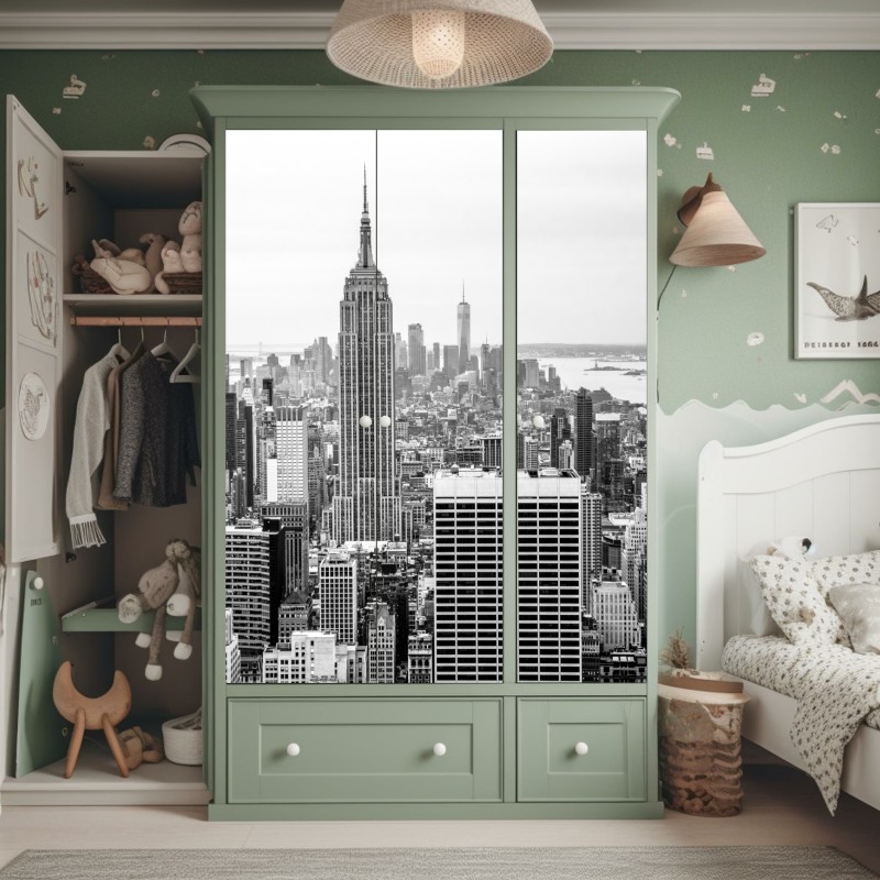 Naklejka na szafę złota magnolia na turkusowym tle – Wallissimo®