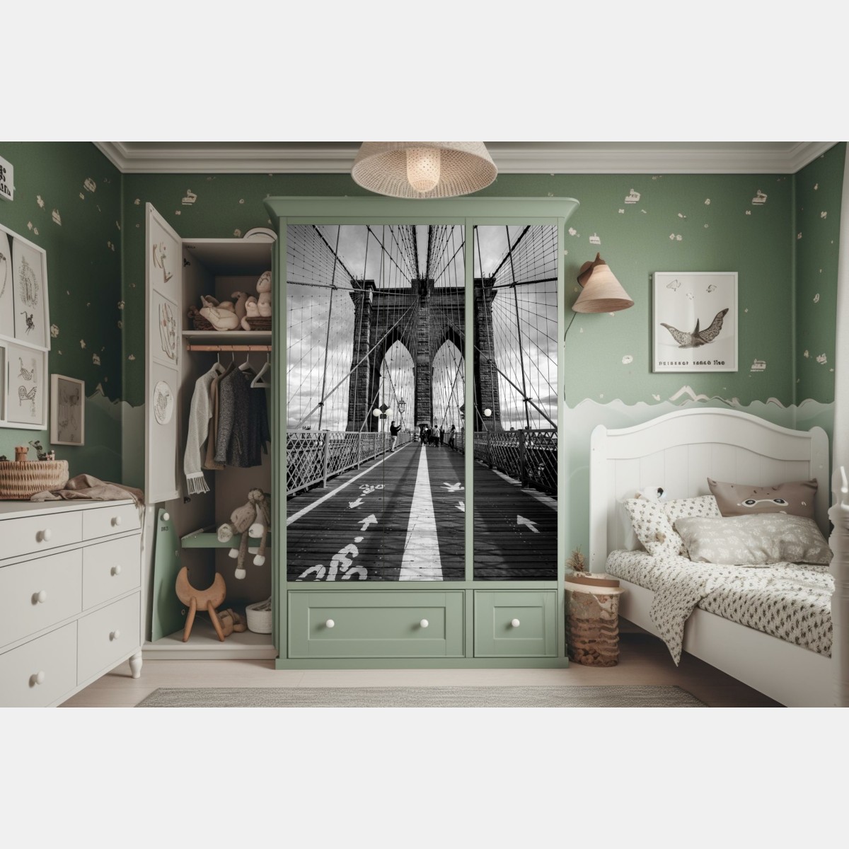 Naklejka na szafę most Brooklyński w monochromatycznej perspektywie – Wallissimo® Naklejka na szafę most Brooklyński w monochromatycznej perspektywie – Wallissimo®