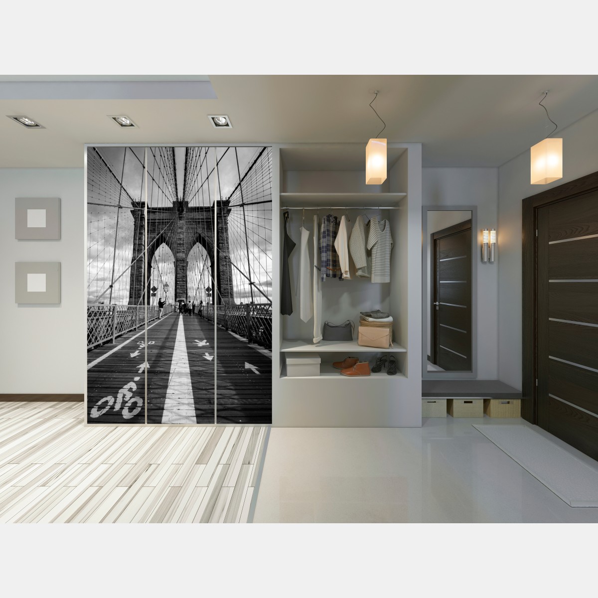 Naklejka na szafę most Brooklyński w monochromatycznej perspektywie – Wallissimo® Naklejka na szafę most Brooklyński w monochromatycznej perspektywie – Wallissimo®