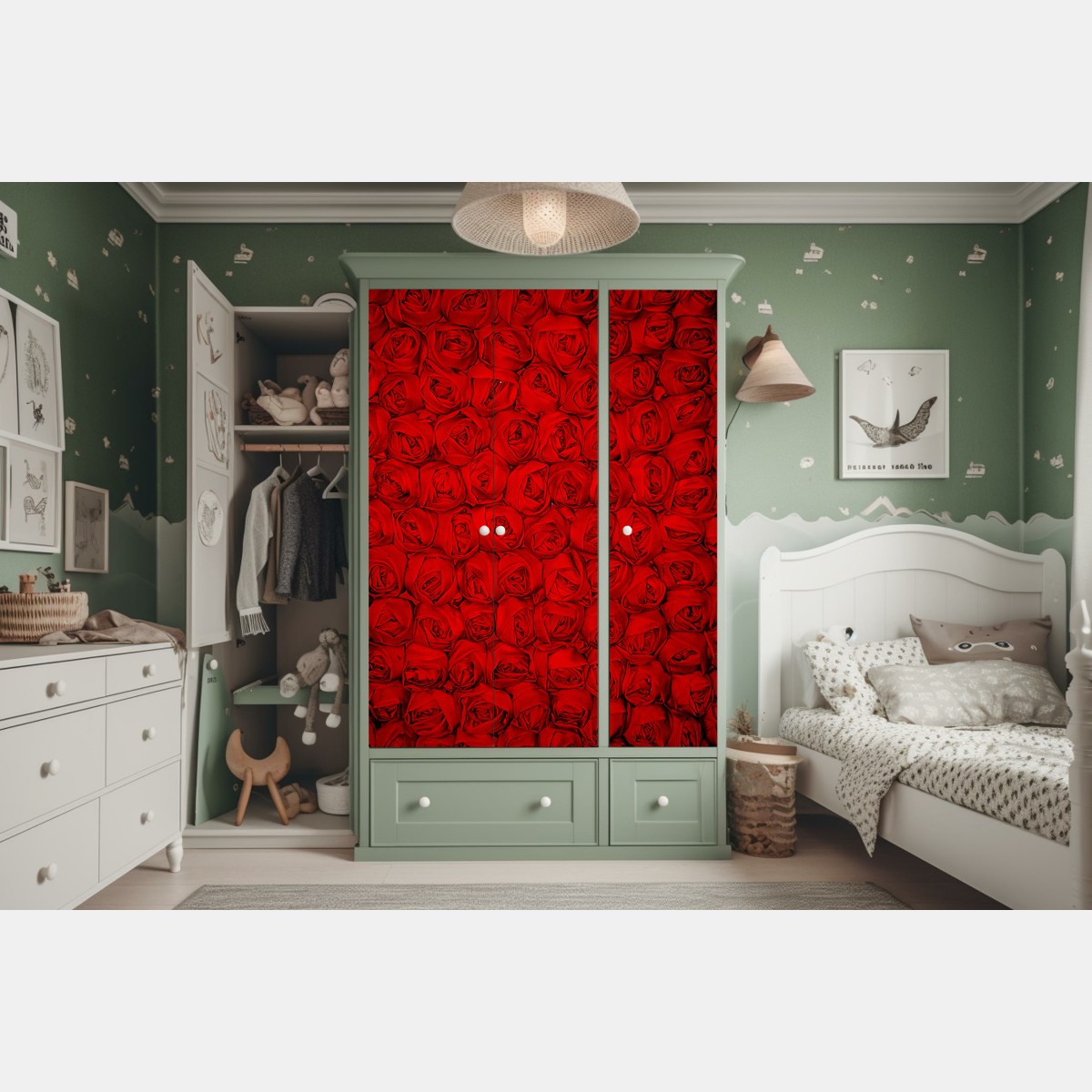 Naklejka na szafę nieskończone czerwone róże – Wallissimo® Naklejka na szafę nieskończone czerwone róże – Wallissimo®