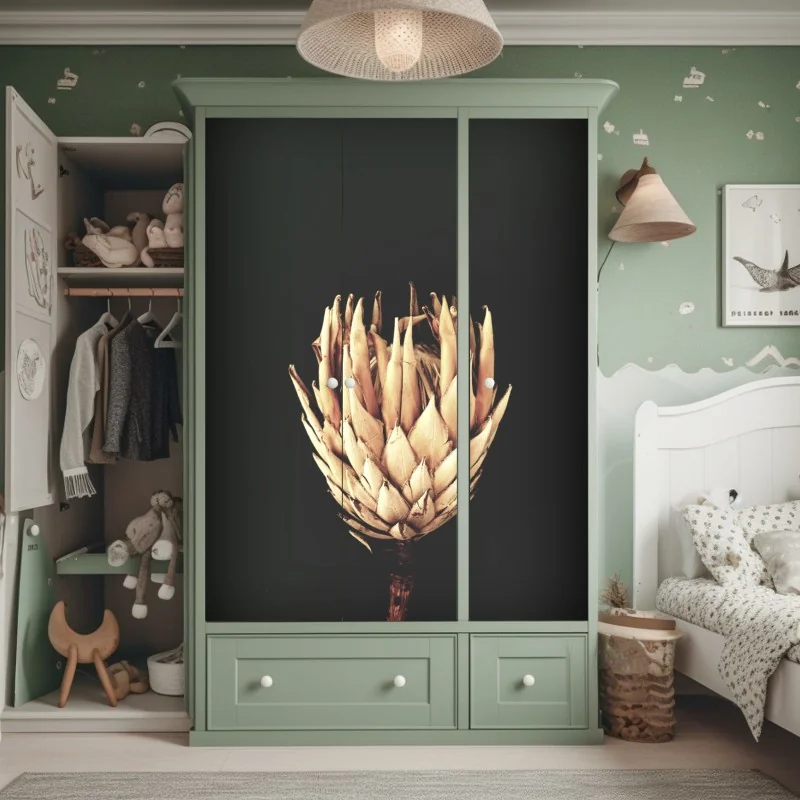 Naklejka na szafę miętowy kwiatowy wzór w stylu vintage – Wallissimo®