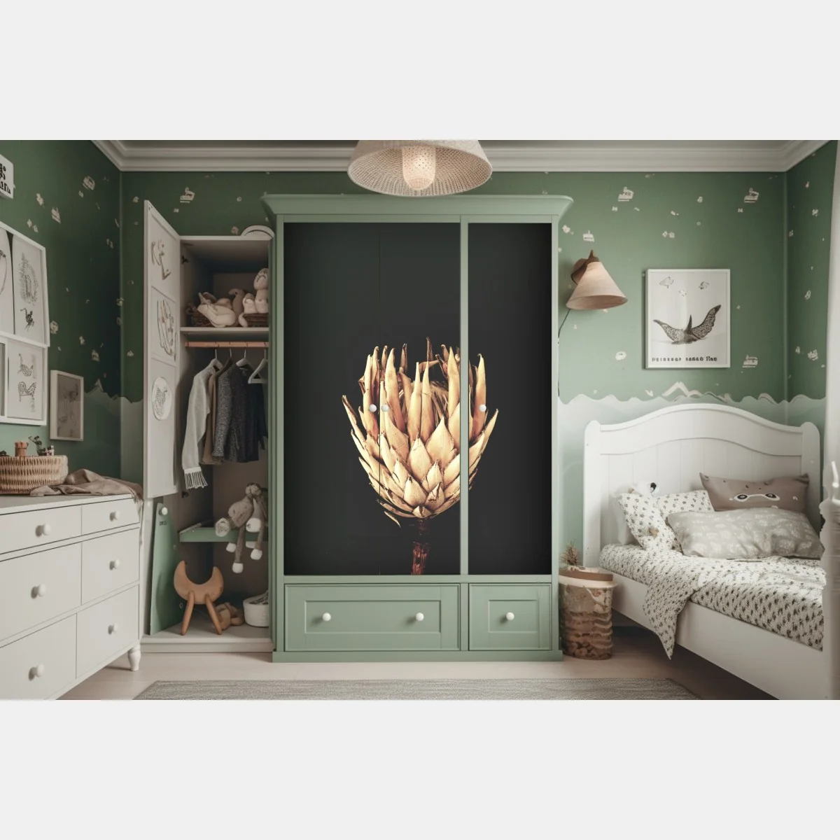 Naklejka na szafę sucha protea w sepii – Wallissimo® Naklejka na szafę sucha protea w sepii – Wallissimo®