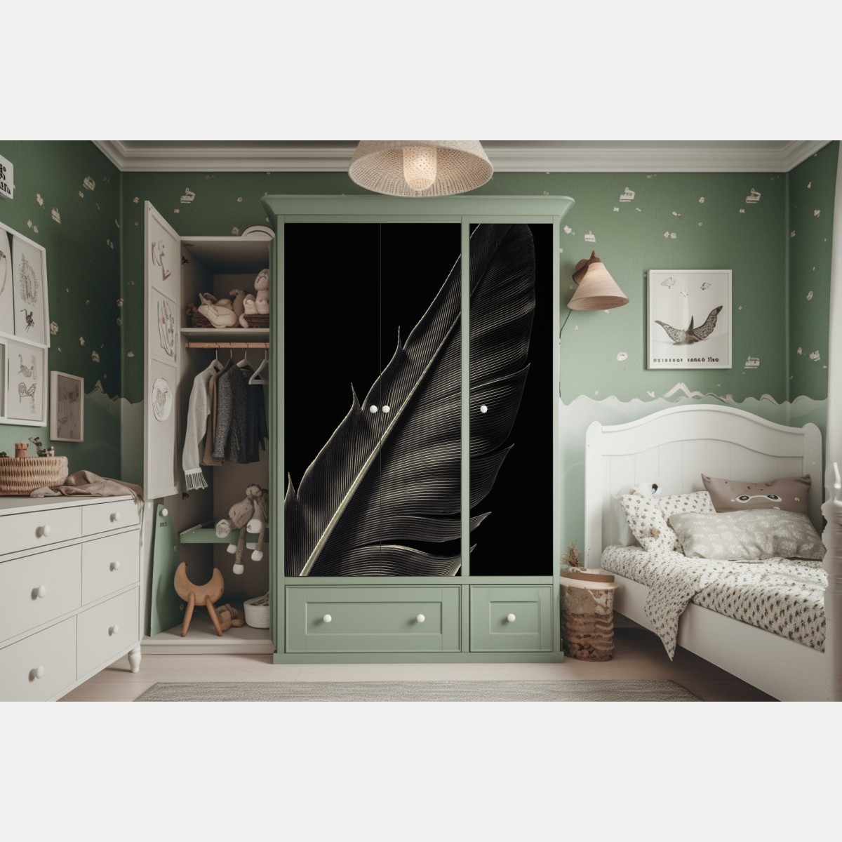 Naklejka na szafę delikatne pióro w makrofotografii – Wallissimo® Naklejka na szafę delikatne pióro w makrofotografii – Wallissimo®