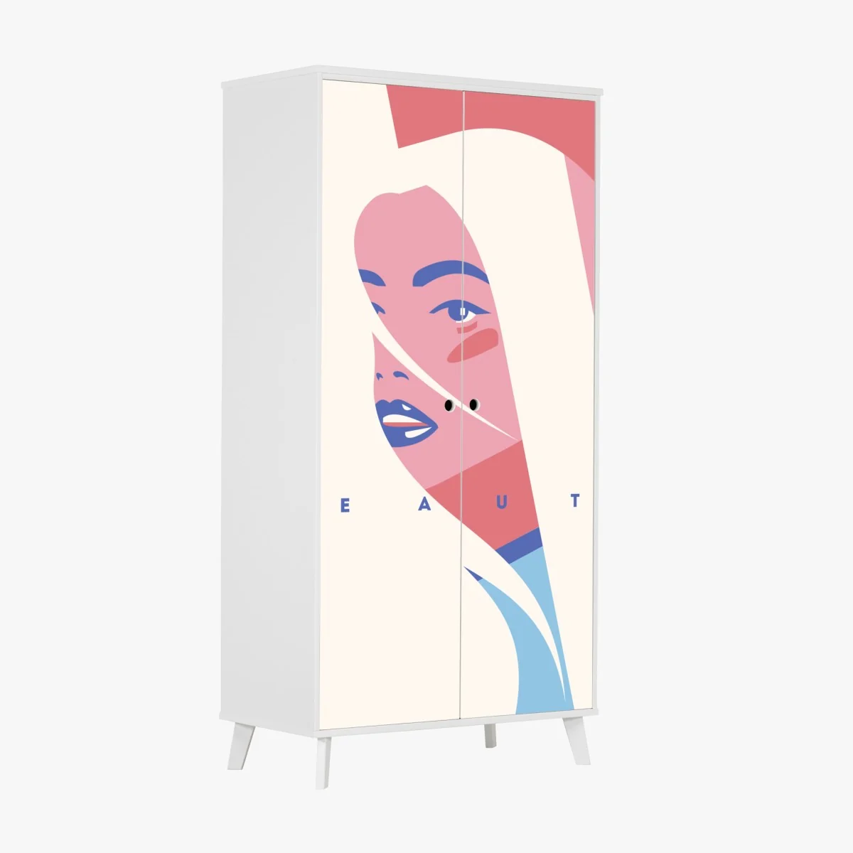 Naklejka na szafę pastelowy pop-artowy portret piękna – Wallissimo® Naklejka na szafę pastelowy pop-artowy portret piękna – Wallissimo®