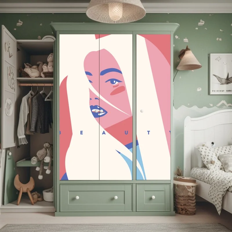 Naklejka na szafę pastelowy pop-artowy portret piękna – Wallissimo® Naklejka na szafę pastelowy pop-artowy portret piękna – Wallissimo®