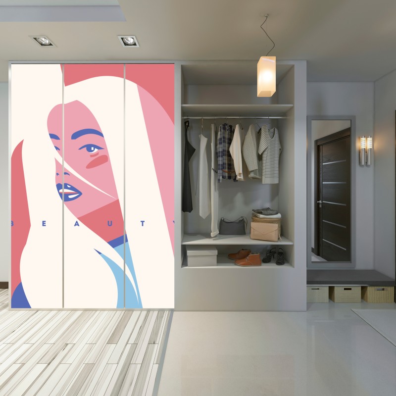 Naklejka na szafę pastelowy pop-artowy portret piękna – Wallissimo® Naklejka na szafę pastelowy pop-artowy portret piękna – Wallissimo®