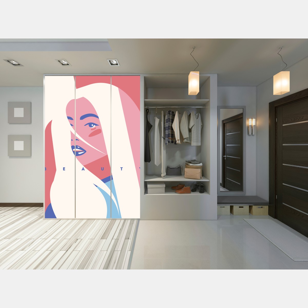 Naklejka na szafę pastelowy pop-artowy portret piękna – Wallissimo® Naklejka na szafę pastelowy pop-artowy portret piękna – Wallissimo®