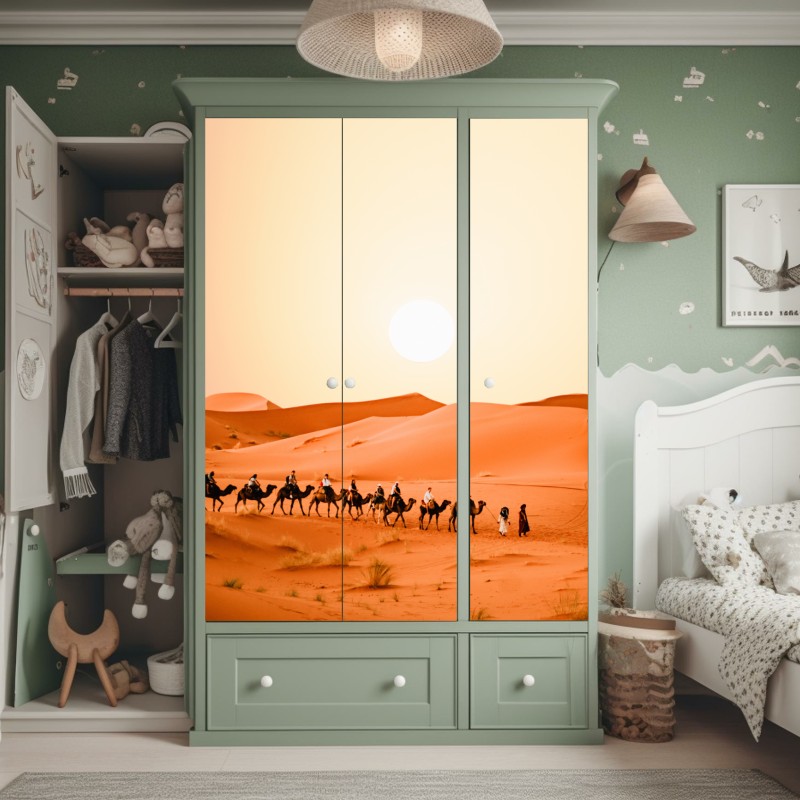 Naklejka na szafę botaniczny wzór liści w turkusie i koralu – Wallissimo®