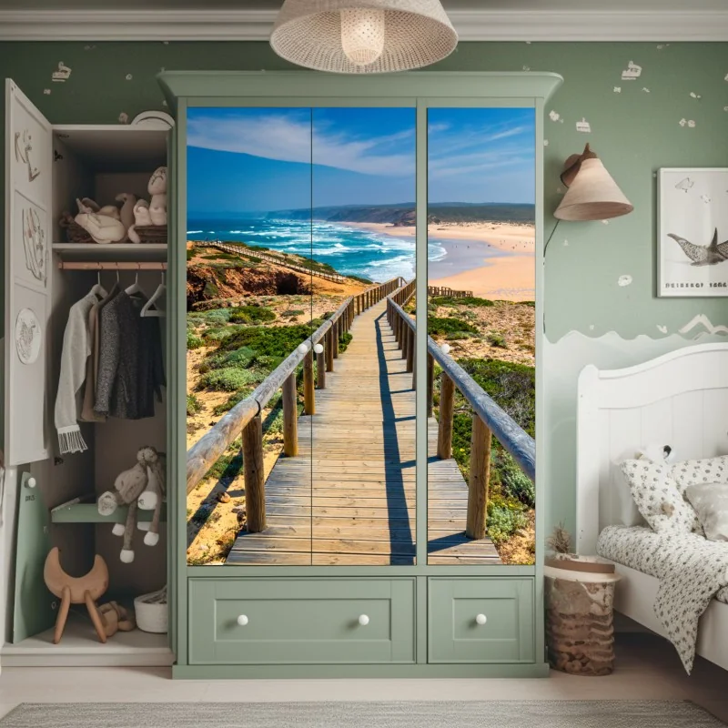 Naklejka na szafę tropikalne palmy kokosowe nad turkusowym morzem – Wallissimo®