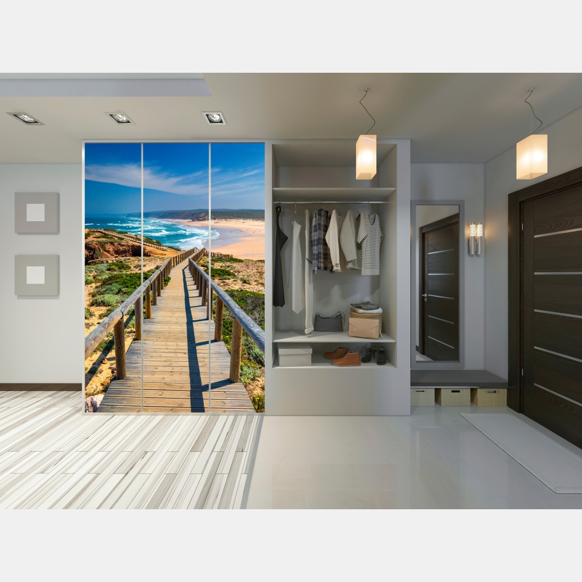 Naklejka na szafę drewniany pomost prowadzący na plażę Praia da Bordeira – Wallissimo® Naklejka na szafę drewniany pomost prowadzący na plażę Praia da Bordeira – Wallissimo®