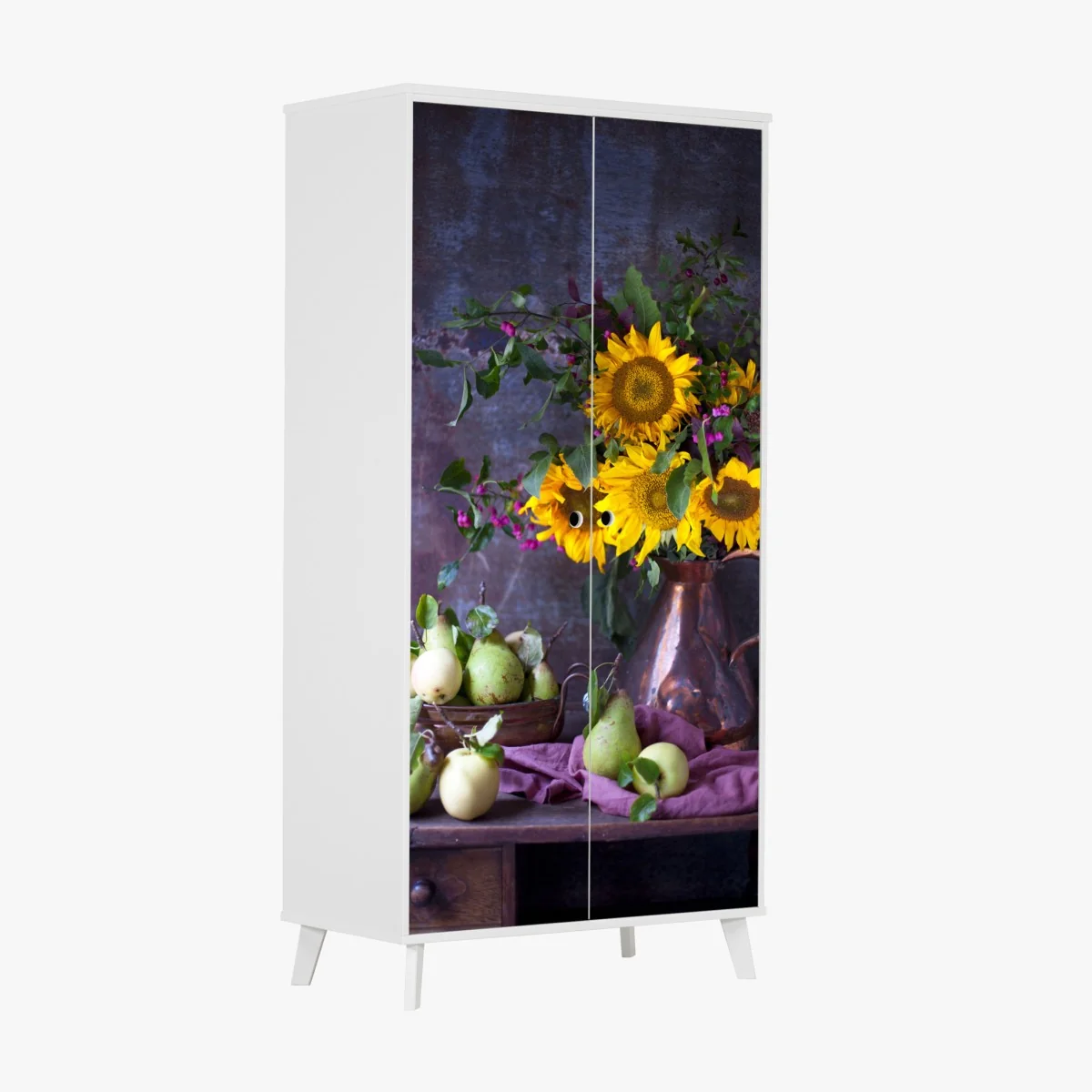 Naklejka na szafę słoneczniki i gruszki rustykalna martwa natura – Wallissimo® Naklejka na szafę słoneczniki i gruszki rustykalna martwa natura – Wallissimo®