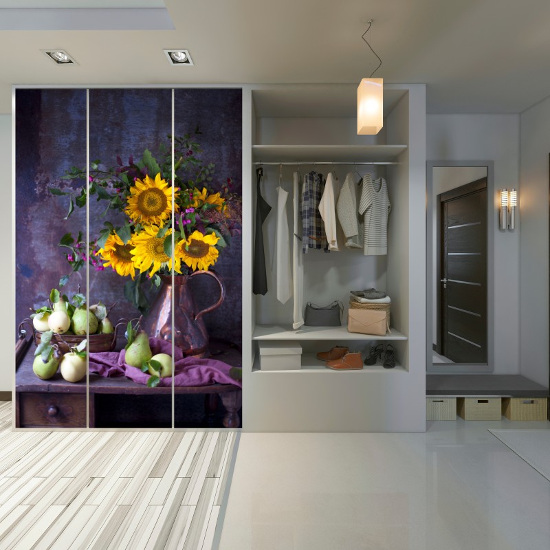 Naklejka na szafę słoneczniki i gruszki rustykalna martwa natura – Wallissimo® Naklejka na szafę słoneczniki i gruszki rustykalna martwa natura – Wallissimo®