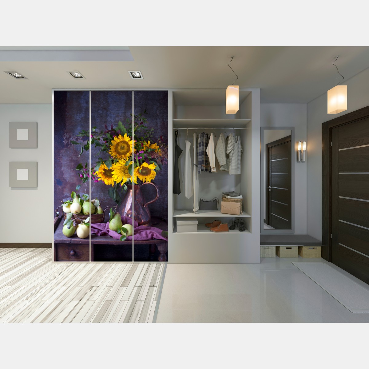 Naklejka na szafę słoneczniki i gruszki rustykalna martwa natura – Wallissimo® Naklejka na szafę słoneczniki i gruszki rustykalna martwa natura – Wallissimo®