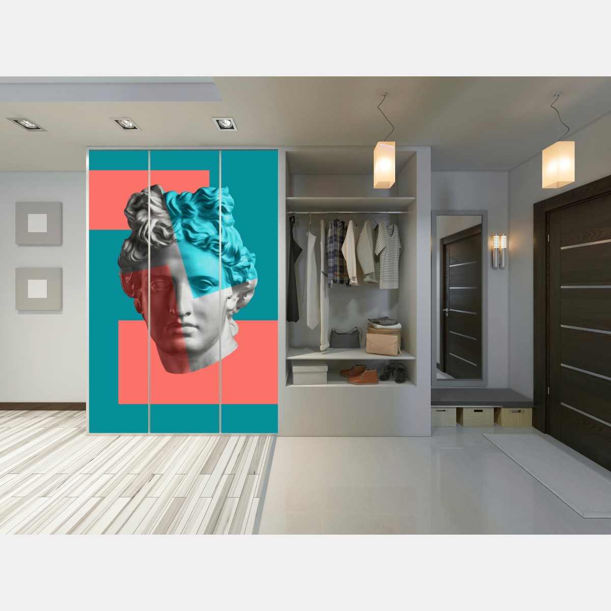 Naklejka na szafę duotonalna rzeźba głowy w kolażu – Wallissimo® Naklejka na szafę duotonalna rzeźba głowy w kolażu – Wallissimo®