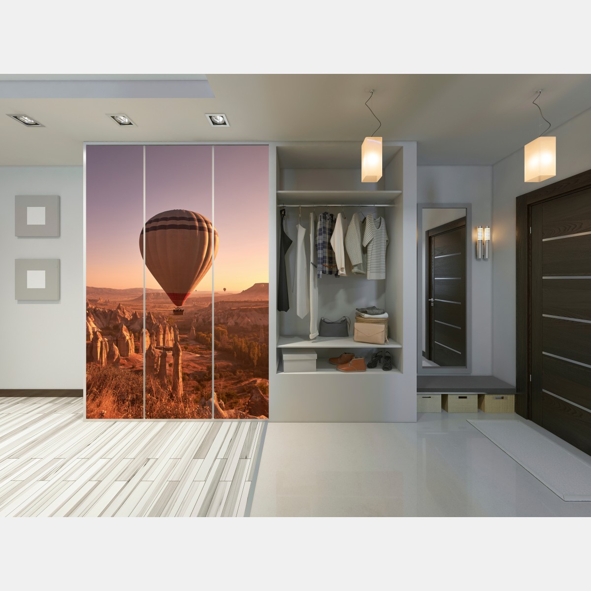 Naklejka na szafę balon nad Kapadocją o wschodzie słońca – Wallissimo® Naklejka na szafę balon nad Kapadocją o wschodzie słońca – Wallissimo®