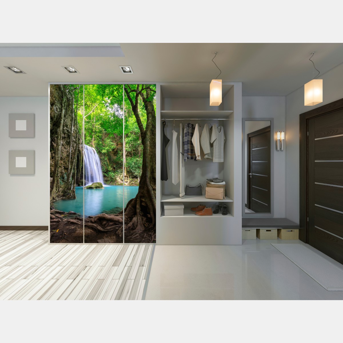 Naklejka na szafę spokojny wodospad w Parku Narodowym Erawan – Wallissimo® Naklejka na szafę spokojny wodospad w Parku Narodowym Erawan – Wallissimo®