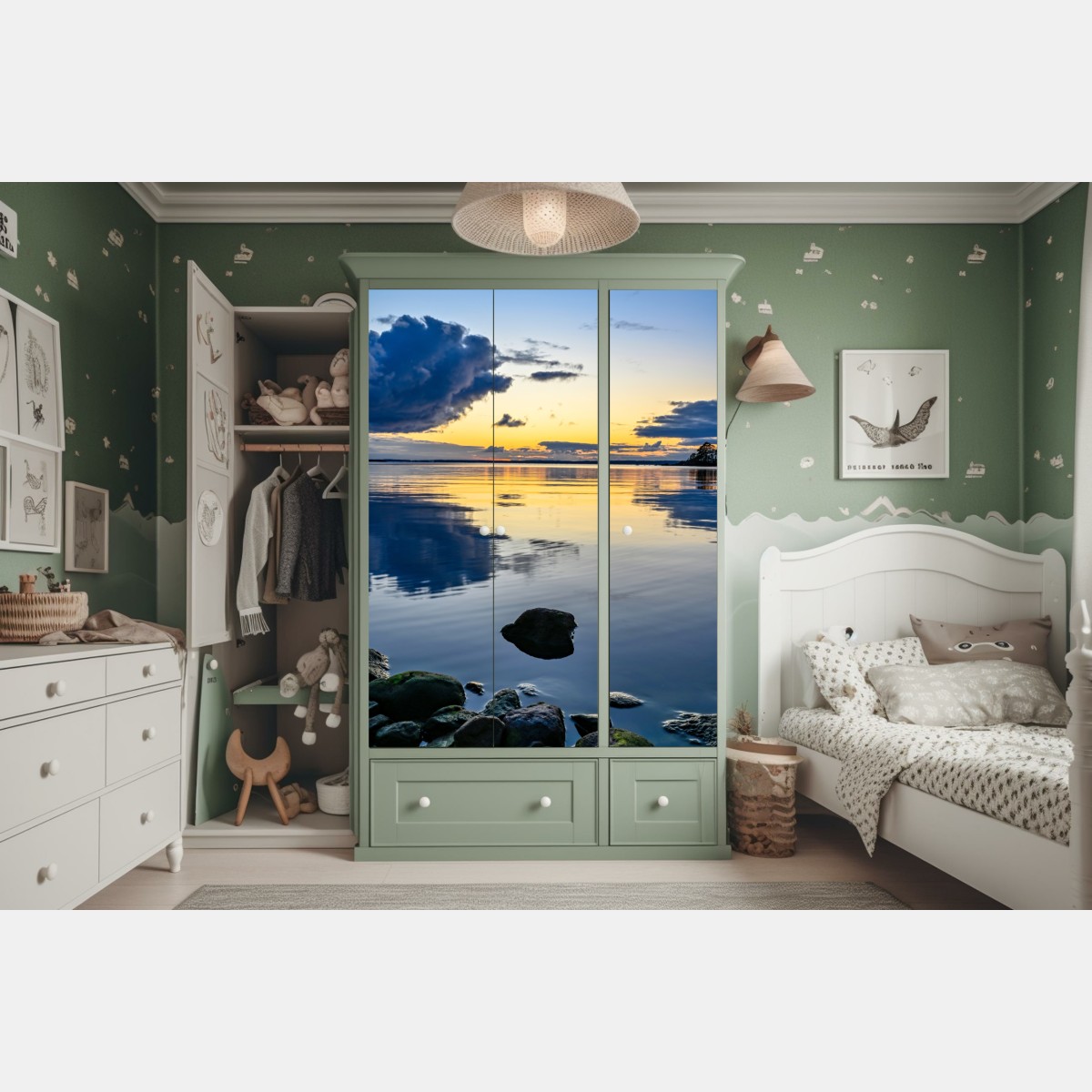 Naklejka na szafę spokojne nadmorskie odbicie zachodu słońca – Wallissimo® Naklejka na szafę spokojne nadmorskie odbicie zachodu słońca – Wallissimo®