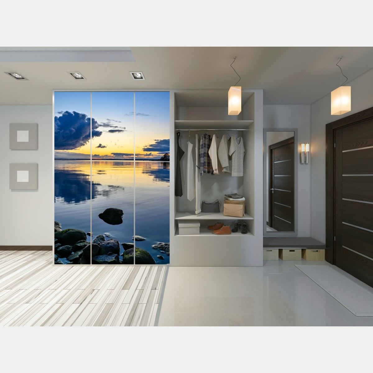 Naklejka na szafę spokojne nadmorskie odbicie zachodu słońca – Wallissimo® Naklejka na szafę spokojne nadmorskie odbicie zachodu słońca – Wallissimo®