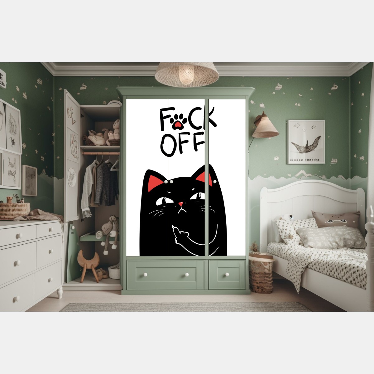 Naklejka na szafę zuchwały czarny kot z charakterem – Wallissimo® Naklejka na szafę zuchwały czarny kot z charakterem – Wallissimo®