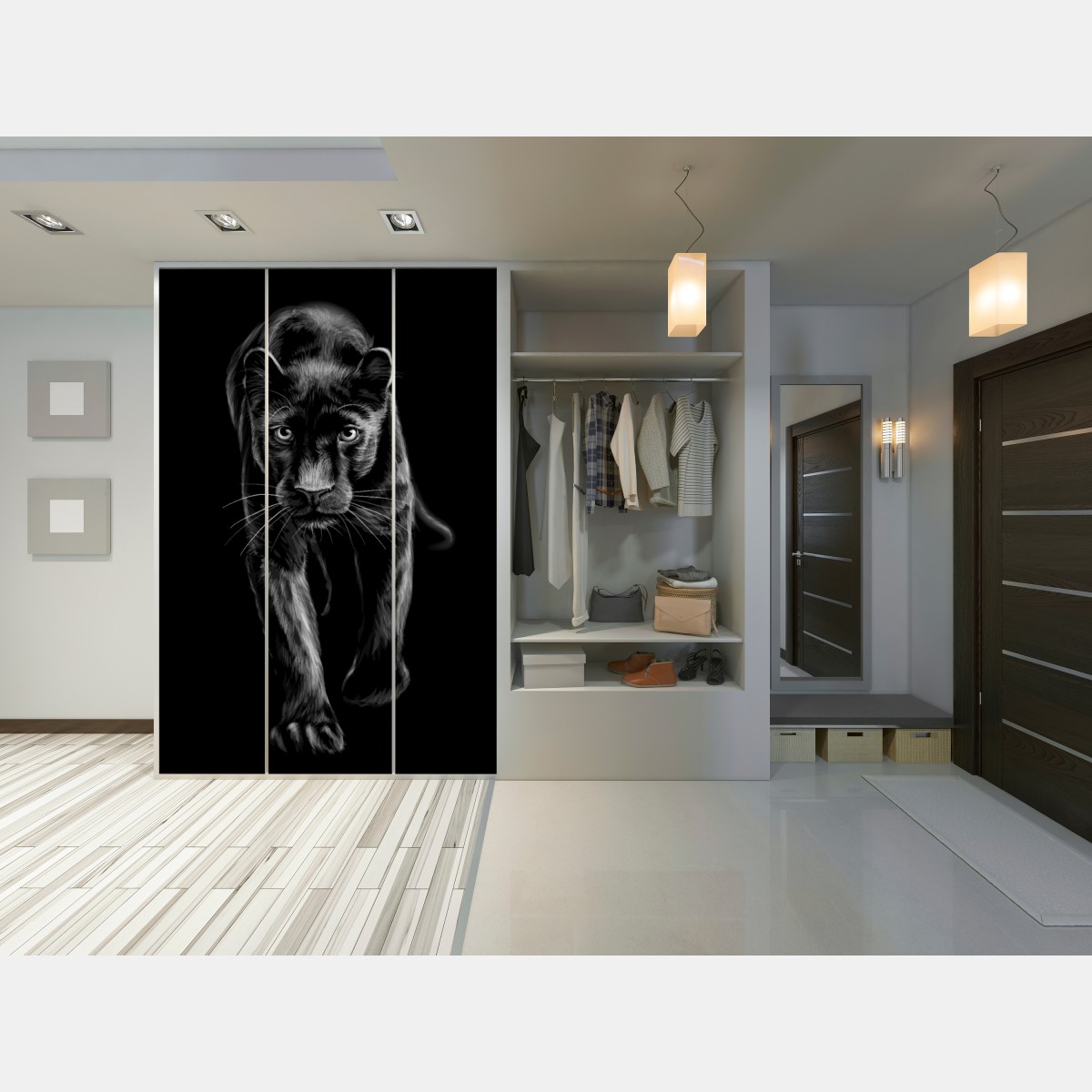 Naklejka na szafę krocząca czarna pantera ilustracja – Wallissimo® Naklejka na szafę krocząca czarna pantera ilustracja – Wallissimo®