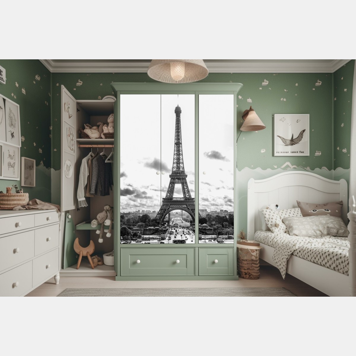 Naklejka na szafę Paryż Wieża Eiffla w monochromie – Wallissimo® Naklejka na szafę Paryż Wieża Eiffla w monochromie – Wallissimo®