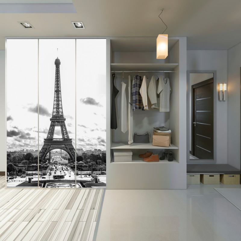 Naklejka na szafę Paryż Wieża Eiffla w monochromie – Wallissimo® Naklejka na szafę Paryż Wieża Eiffla w monochromie – Wallissimo®