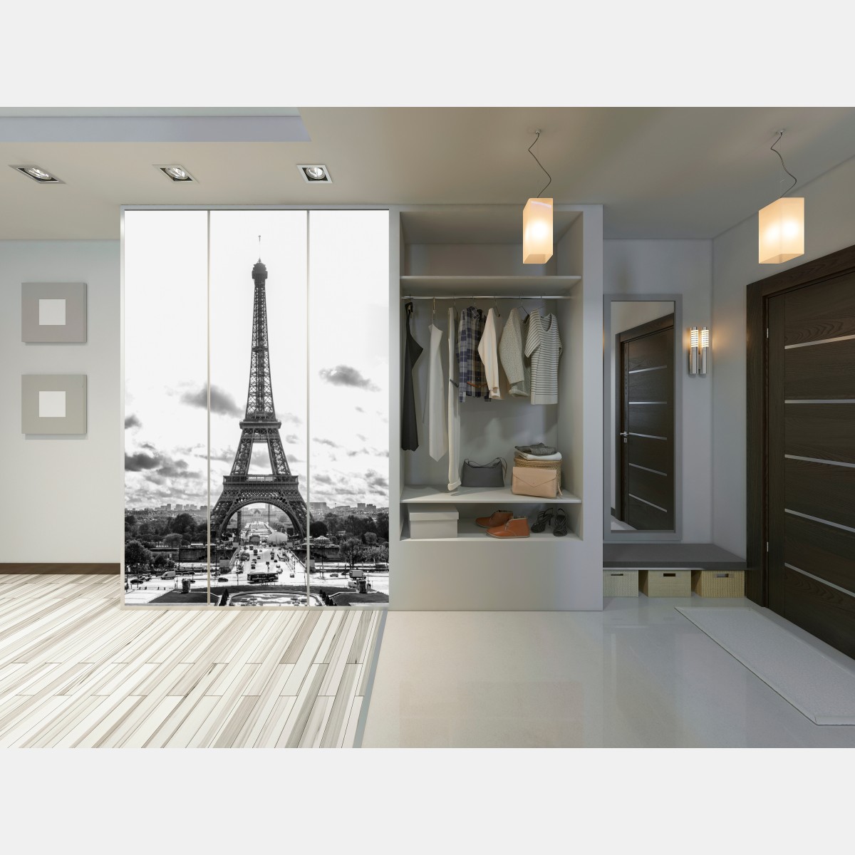 Naklejka na szafę Paryż Wieża Eiffla w monochromie – Wallissimo® Naklejka na szafę Paryż Wieża Eiffla w monochromie – Wallissimo®