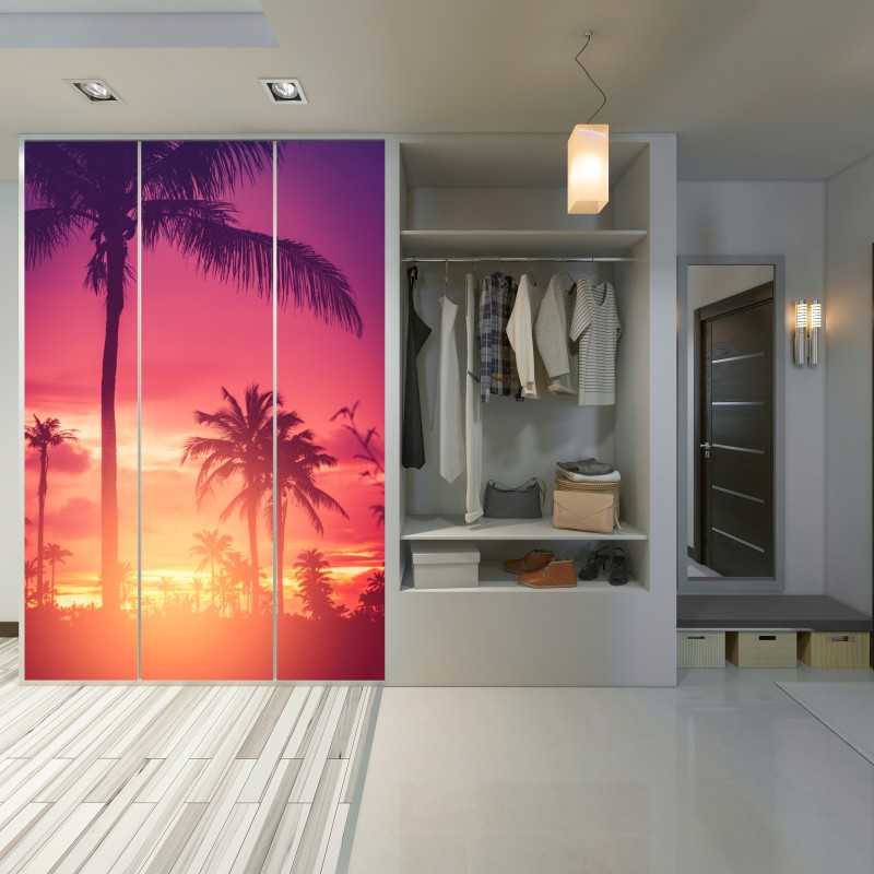 Naklejka na szafę tropikalny zachód słońca z palmami – Wallissimo® Naklejka na szafę tropikalny zachód słońca z palmami – Wallissimo®