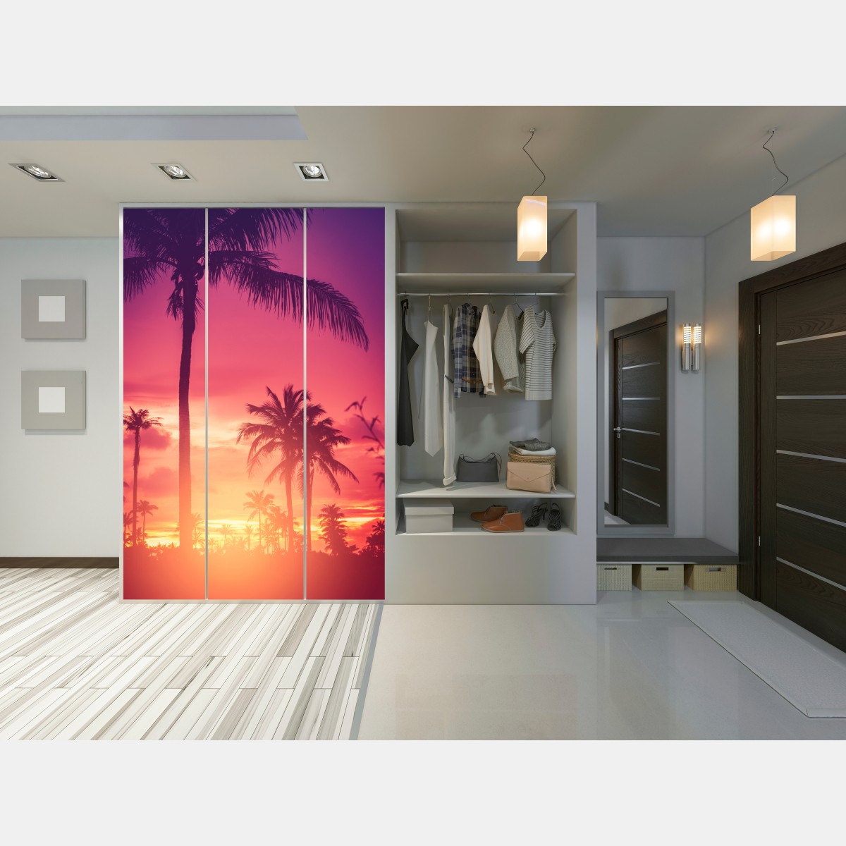 Naklejka na szafę tropikalny zachód słońca z palmami – Wallissimo® Naklejka na szafę tropikalny zachód słońca z palmami – Wallissimo®