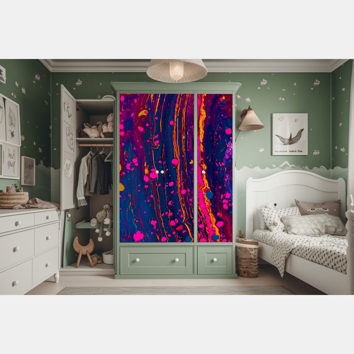 Naklejka na szafę neonowa marmurkowa grafika abstrakcyjna – Wallissimo® Naklejka na szafę neonowa marmurkowa grafika abstrakcyjna – Wallissimo®