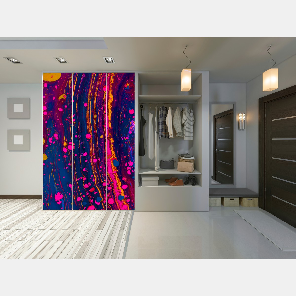 Naklejka na szafę neonowa marmurkowa grafika abstrakcyjna – Wallissimo® Naklejka na szafę neonowa marmurkowa grafika abstrakcyjna – Wallissimo®