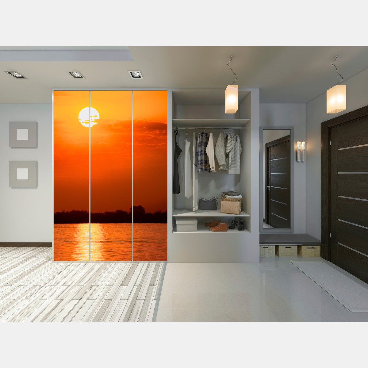 Naklejka na szafę złoty zachód słońca nad spokojnym jeziorem – Wallissimo® Naklejka na szafę złoty zachód słońca nad spokojnym jeziorem – Wallissimo®