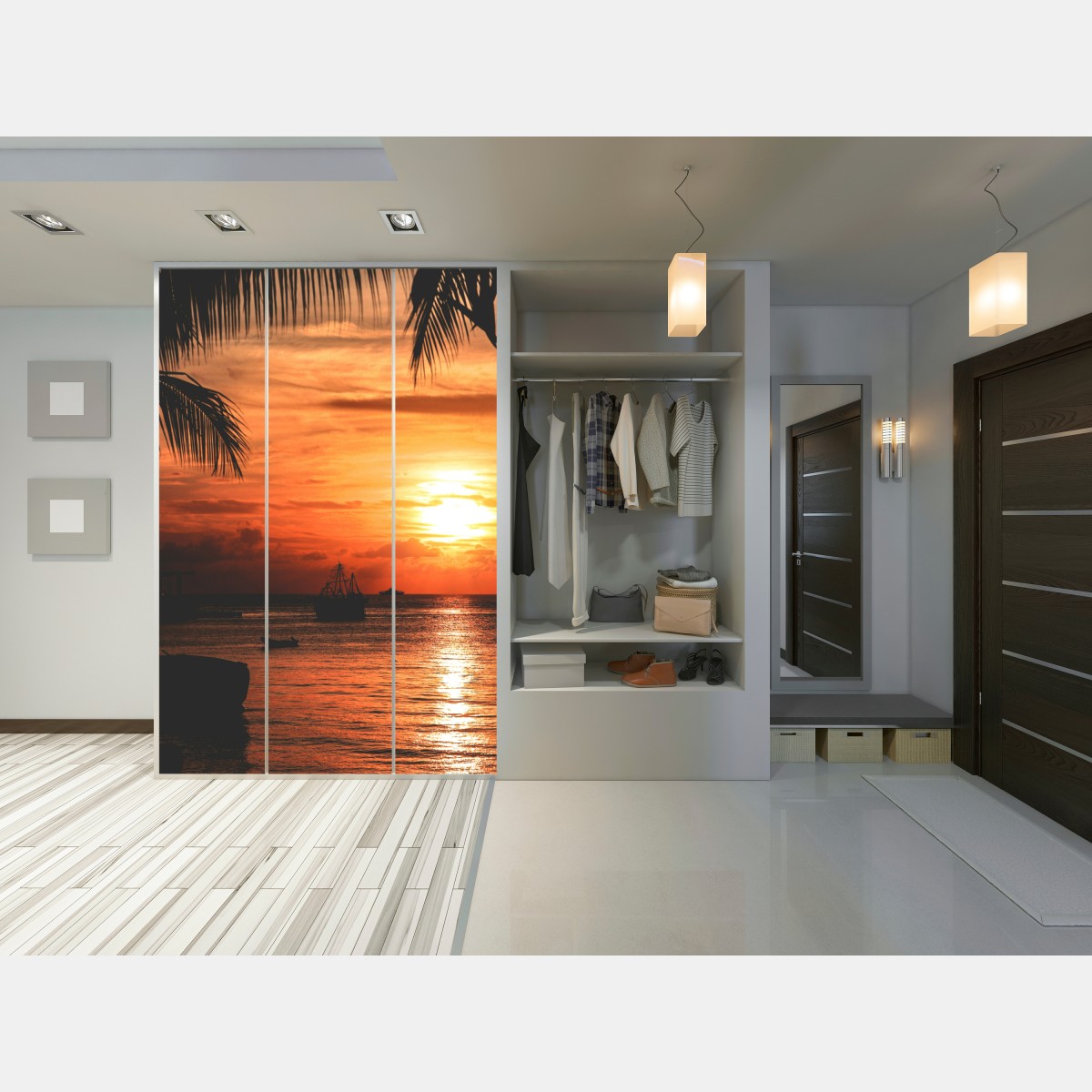 Naklejka na szafę tropikalny zachód słońca nad morzem – Wallissimo® Naklejka na szafę tropikalny zachód słońca nad morzem – Wallissimo®