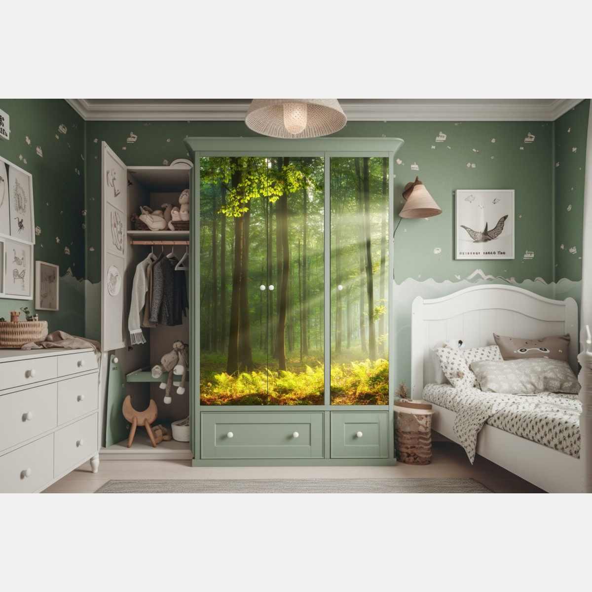 Naklejka na szafę poranne światło w lesie – Wallissimo® Naklejka na szafę poranne światło w lesie – Wallissimo®