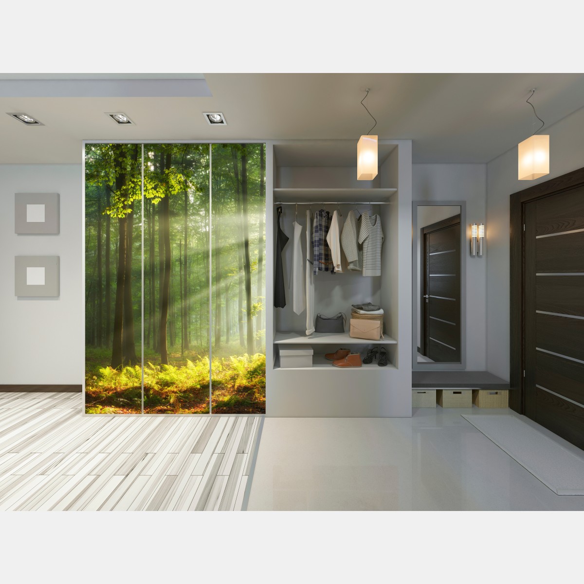 Naklejka na szafę poranne światło w lesie – Wallissimo® Naklejka na szafę poranne światło w lesie – Wallissimo®