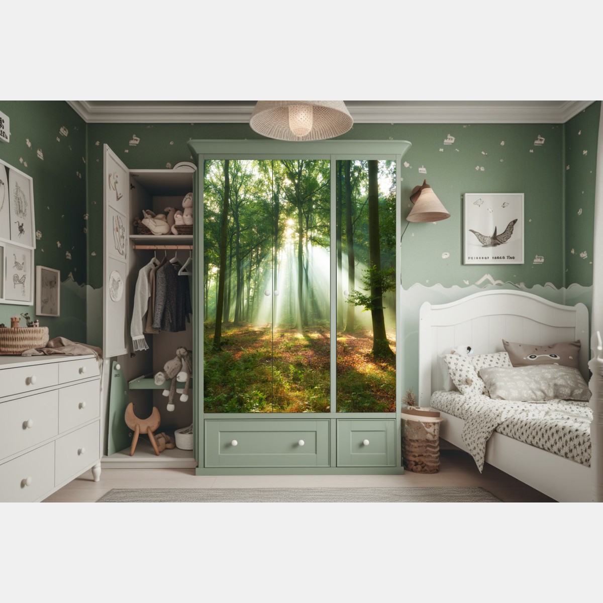 Naklejka na szafę poranne światło w lesie – Wallissimo® Naklejka na szafę poranne światło w lesie – Wallissimo®