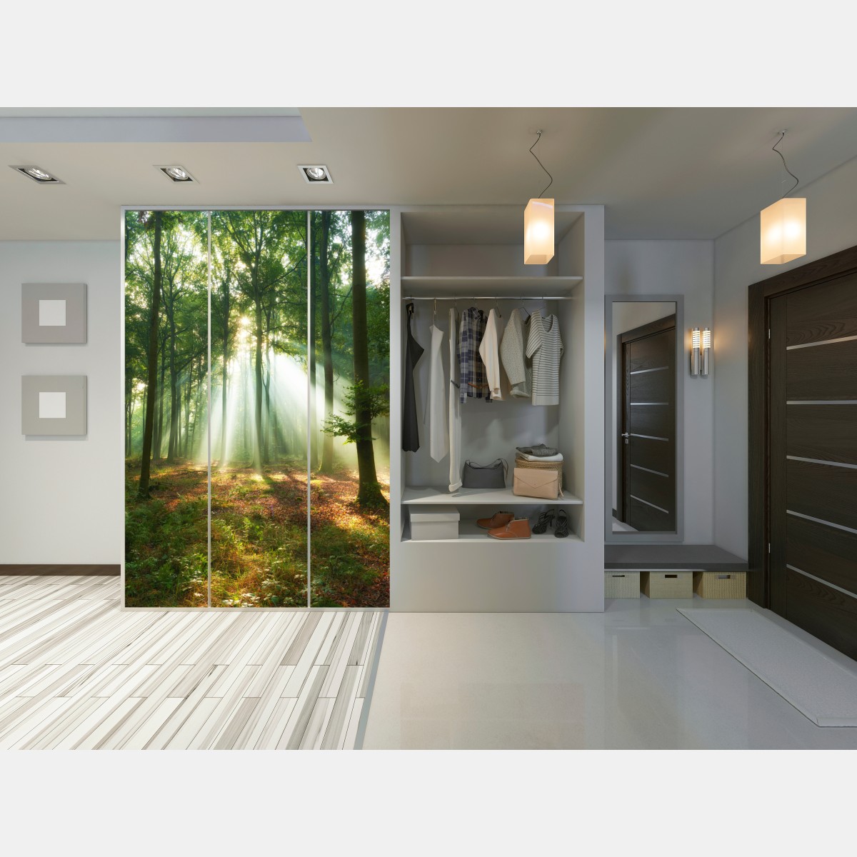 Naklejka na szafę poranne światło w lesie – Wallissimo® Naklejka na szafę poranne światło w lesie – Wallissimo®