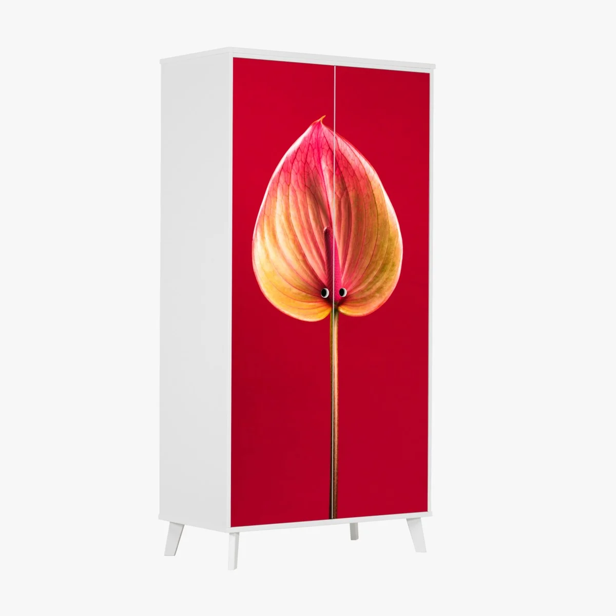 Naklejka na szafę eleganckie anturium na czerwonym tle – Wallissimo® Naklejka na szafę eleganckie anturium na czerwonym tle – Wallissimo®