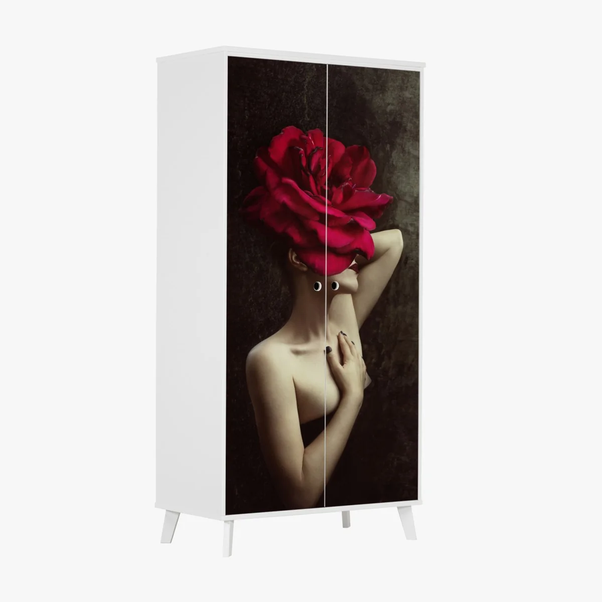 Naklejka na szafę kobieta z głową z róży surrealistyczny portret – Wallissimo® Naklejka na szafę kobieta z głową z róży surrealistyczny portret – Wallissimo®
