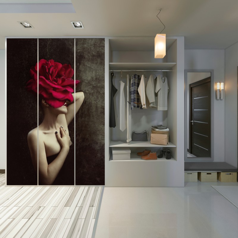 Naklejka na szafę kobieta z głową z róży surrealistyczny portret – Wallissimo® Naklejka na szafę kobieta z głową z róży surrealistyczny portret – Wallissimo®