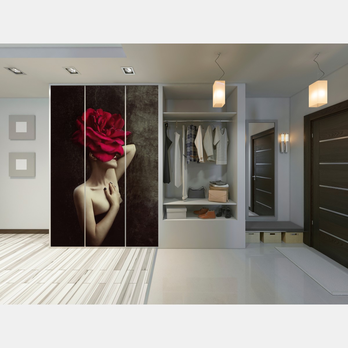 Naklejka na szafę kobieta z głową z róży surrealistyczny portret – Wallissimo® Naklejka na szafę kobieta z głową z róży surrealistyczny portret – Wallissimo®