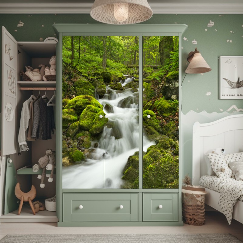 Naklejka na szafę słoneczna uliczka z kamiennymi domami i kolorowymi okiennicami – Wallissimo®