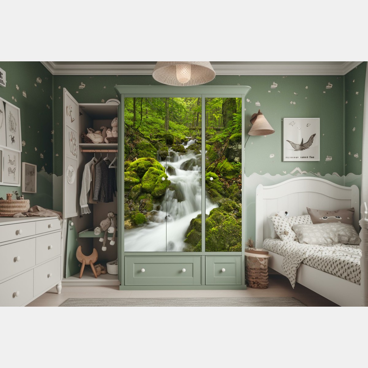 Naklejka na szafę mechowy wodospad – Wallissimo® Naklejka na szafę mechowy wodospad – Wallissimo®