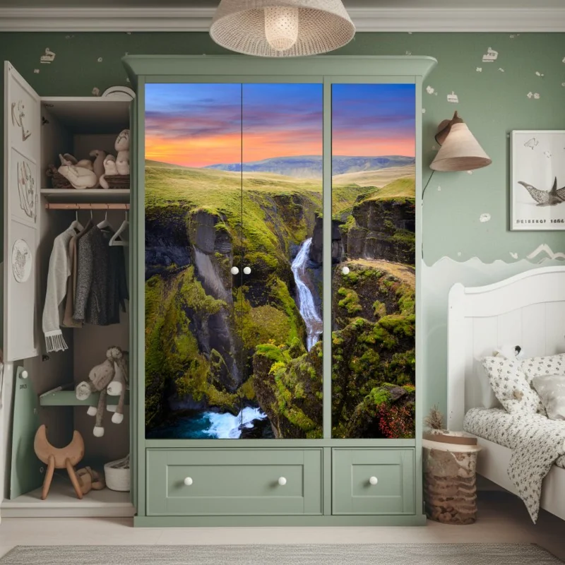 Naklejka na szafę Fjadrargljufur kanion o zachodzie słońca – Wallissimo® Naklejka na szafę Fjadrargljufur kanion o zachodzie słońca – Wallissimo®