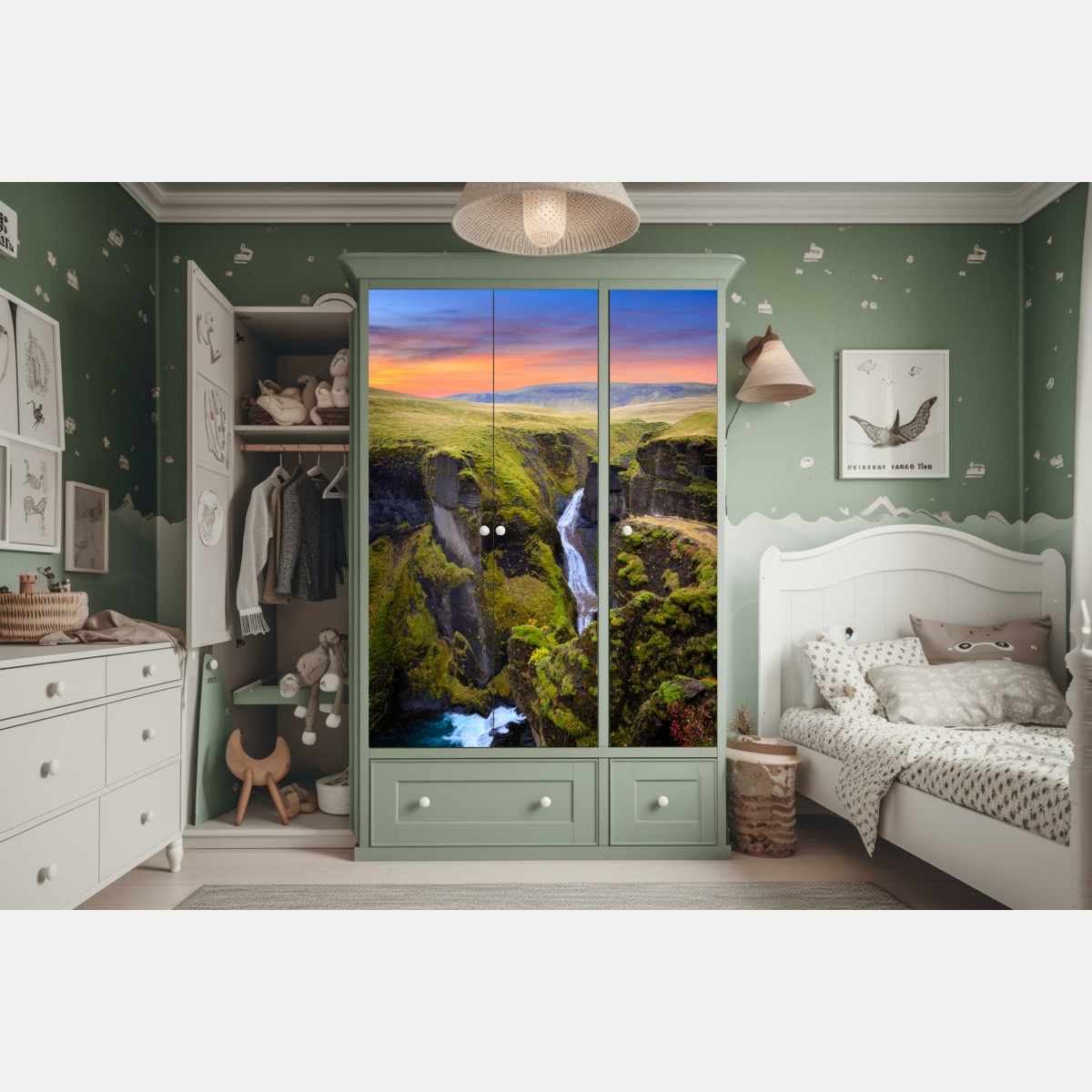 Naklejka na szafę Fjadrargljufur kanion o zachodzie słońca – Wallissimo® Naklejka na szafę Fjadrargljufur kanion o zachodzie słońca – Wallissimo®