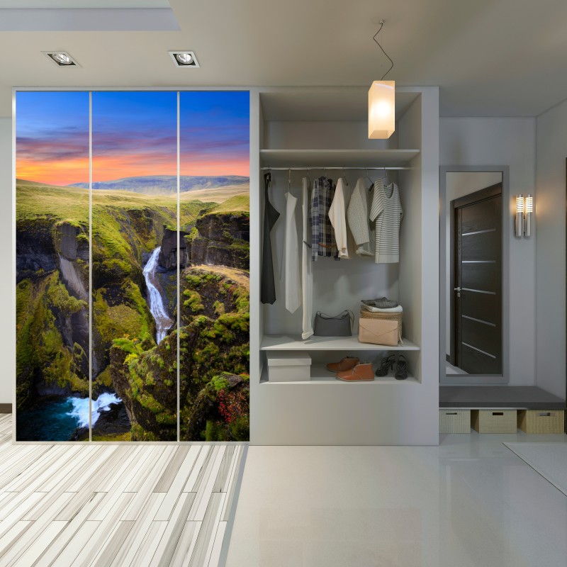 Naklejka na szafę Fjadrargljufur kanion o zachodzie słońca – Wallissimo® Naklejka na szafę Fjadrargljufur kanion o zachodzie słońca – Wallissimo®