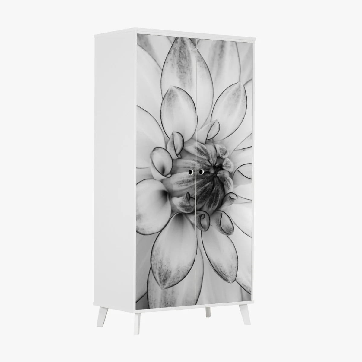 Naklejka na szafę monochromatyczne zbliżenie dalii – Wallissimo® Naklejka na szafę monochromatyczne zbliżenie dalii – Wallissimo®