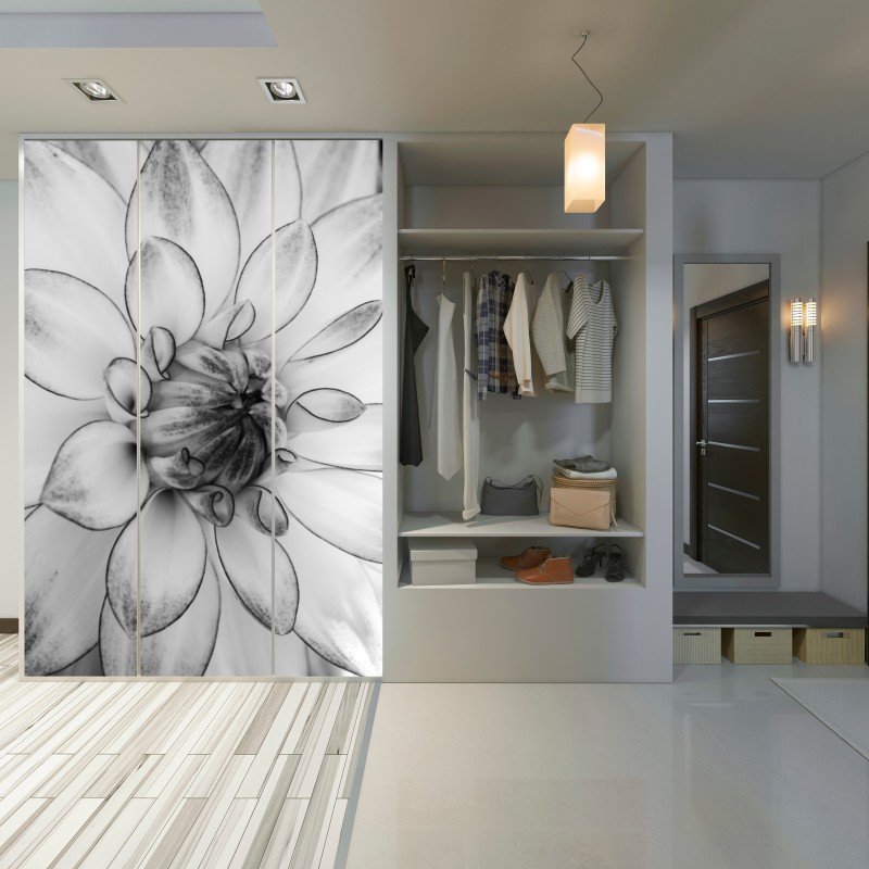 Naklejka na szafę monochromatyczne zbliżenie dalii – Wallissimo® Naklejka na szafę monochromatyczne zbliżenie dalii – Wallissimo®